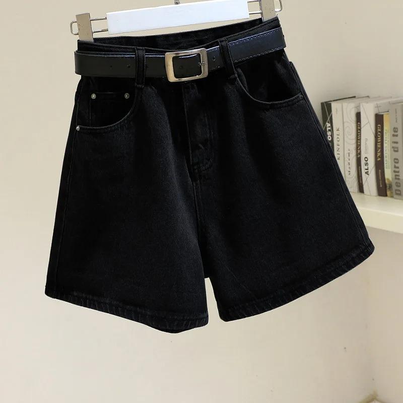 

Women High Waist Denim Shorts Summer Chic Streetwear Casual Wide Leg Short Pants Solid Color Lady Loose Straight Shorts XS чорний