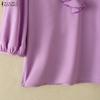 ZANZEA Women Ruffles V-Neck Solid Color Loose 3/4 Sleeve Blouse