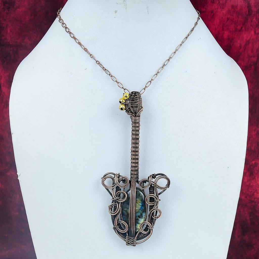 Labradorite Pendant Guitar Pendant Copper Wire Wrapped Jewelry Gemstone Pendant
