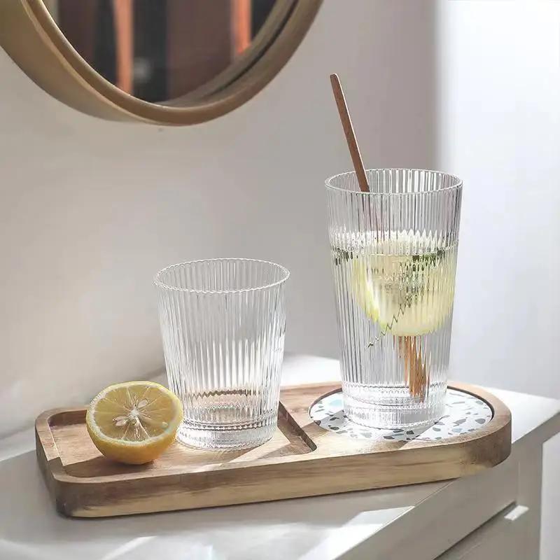 Glasbeker in Koreaanse stijl Sapdrank Koffiekop Verticaal patroon Transparant Whiskyglas Handgemaakt Creatief Fancy Glas Wijnkop