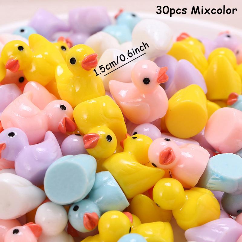 

30pcs Mini Resin Colorful Duck Ornament Miniature Figures Tiny Duck Handicraft Micro Landscape Dollhouse Decoration
