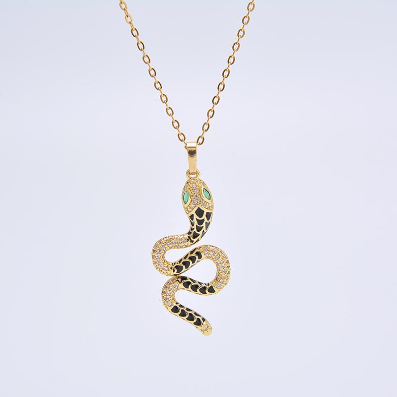 

HECHENG,Enamel Snake Necklace,Gold Color Snake Pendant Necklace For Women Trend Aesthetic Zircon Wholesale 45cm чорний