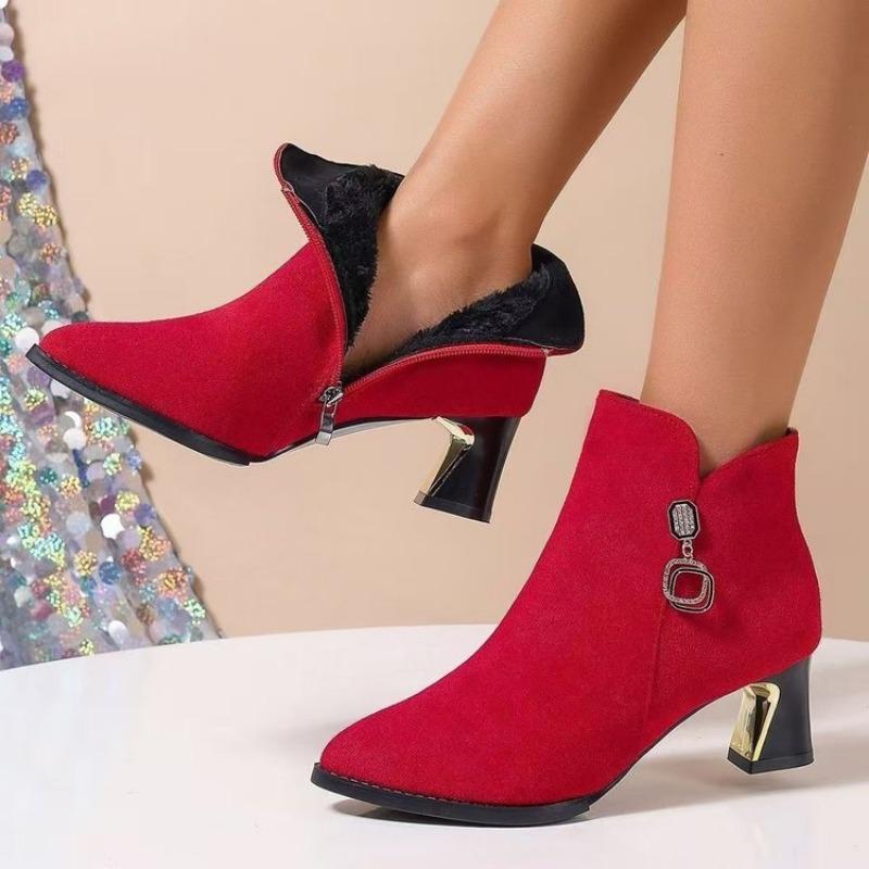 Fleece Red Boots, Bride Shoes, Thick Maternity Wedding Boots, Wedding Shoes, Plus-size Shoes