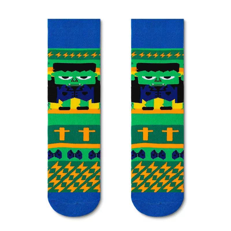 Unisex A/B Style Asymmetrical Cartoon Mid-Calf Cotton Socks