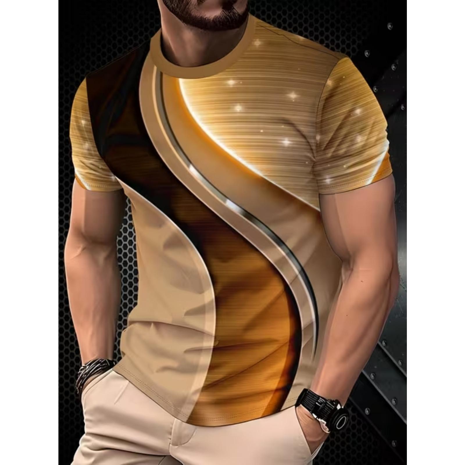 

New Summer Men s Fashion T-shirt Personality Geometric Pattern Printed Men s T-shirt Top 8XL помаранчевий