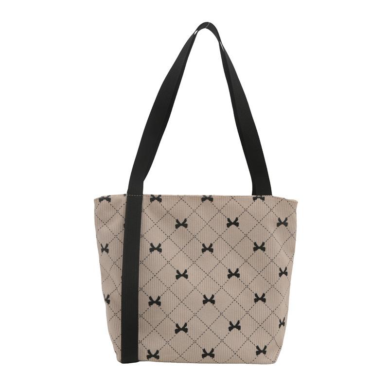 Corduroy Bow Printing Fashion Trendy Casual Foreign Style Shoulder Bag Portable Large Capacity Tote Bag