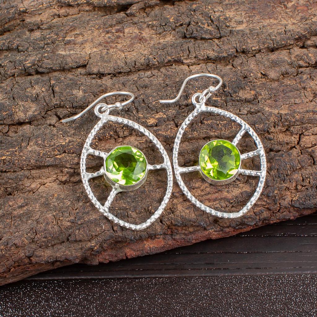 Peridot Gemstone 925 Sterling Silver Jewelry Handmade Earrings 2.00" For Women EE-52-4