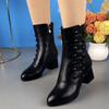Soft Leather Thin Boots Short Boots Women's Autumn and Winter Fashion Mid-heel Mid-tube Cotton Shoes Velvet Soft-soled Mother Short Boots