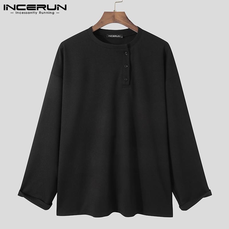 

INCERUN Весенние базовые мужские футболки с длинными рукавами, свободные