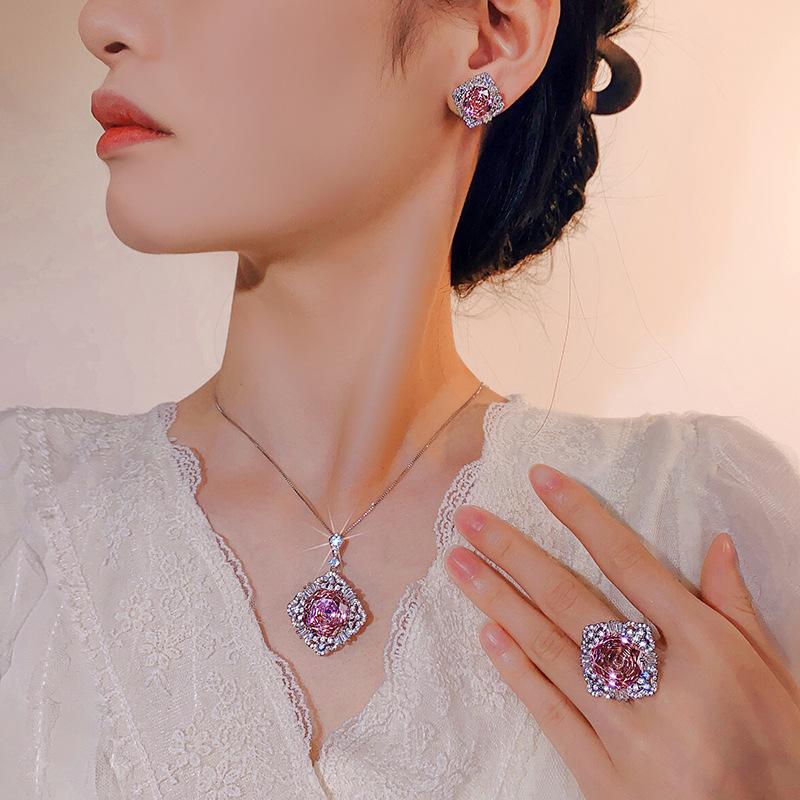 Jewelry Copper Bottom Gold-Plated Simulation Millennium Dry Rose Temperament Set Main Stone 16-10M