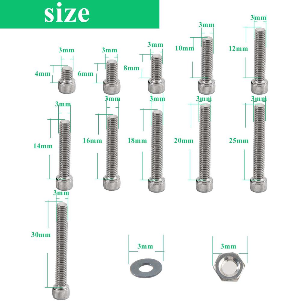 364/645 Stück M3 Innensechskantschrauben, 304 Edelstahl Innensechskantschrauben Bolzen Muttern Unterlegscheiben Sortimentskasten