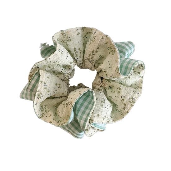 Hair Tie French Style Large Widened Size Hair Rope Plaid Floral Print Ponytail