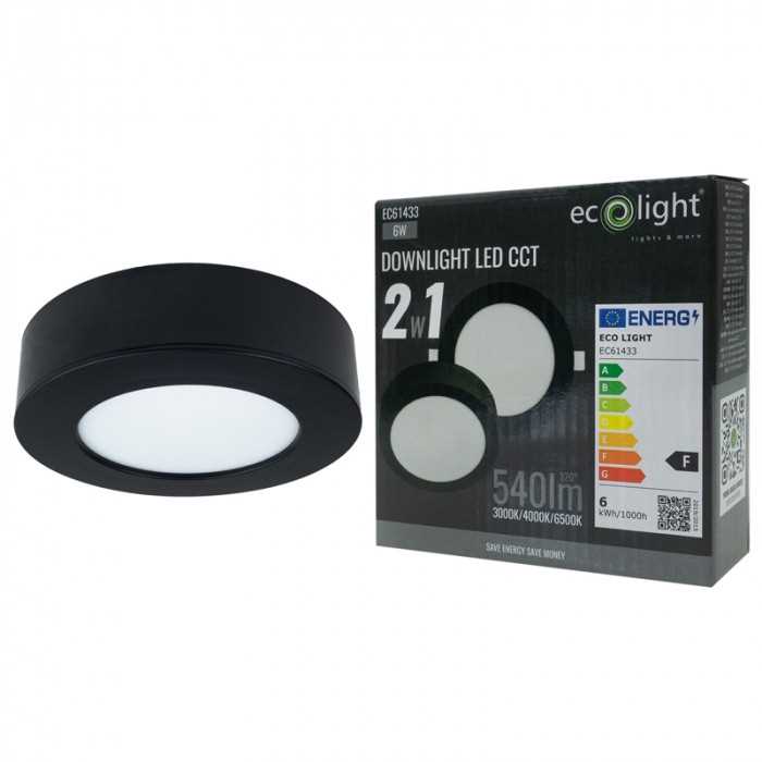 Downlight Okrąg Oczko Sufitowe Oprawa Sufitowa 6W Cct 2W1 Czarny Nt/Pt