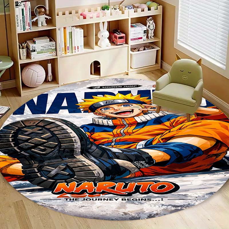 Popular Anime Naruto Circular Carpet Fashion Pattern Soft Plush Rug Non-Skid Mat For Boys Kids Bedroom Living Room Home Decor