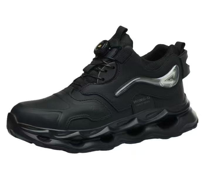 High-Top Safety Shoes with Rotating Button, Anti-Smash, Anti-Puncture, Wear-Resistant, No-Tie Laces