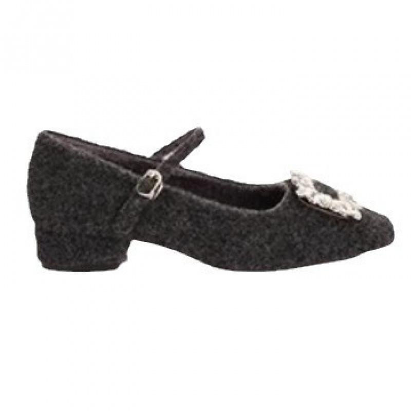 ! Shoe drill buckle small square head velvet with woolen words thick heel Mary Jane single shoes