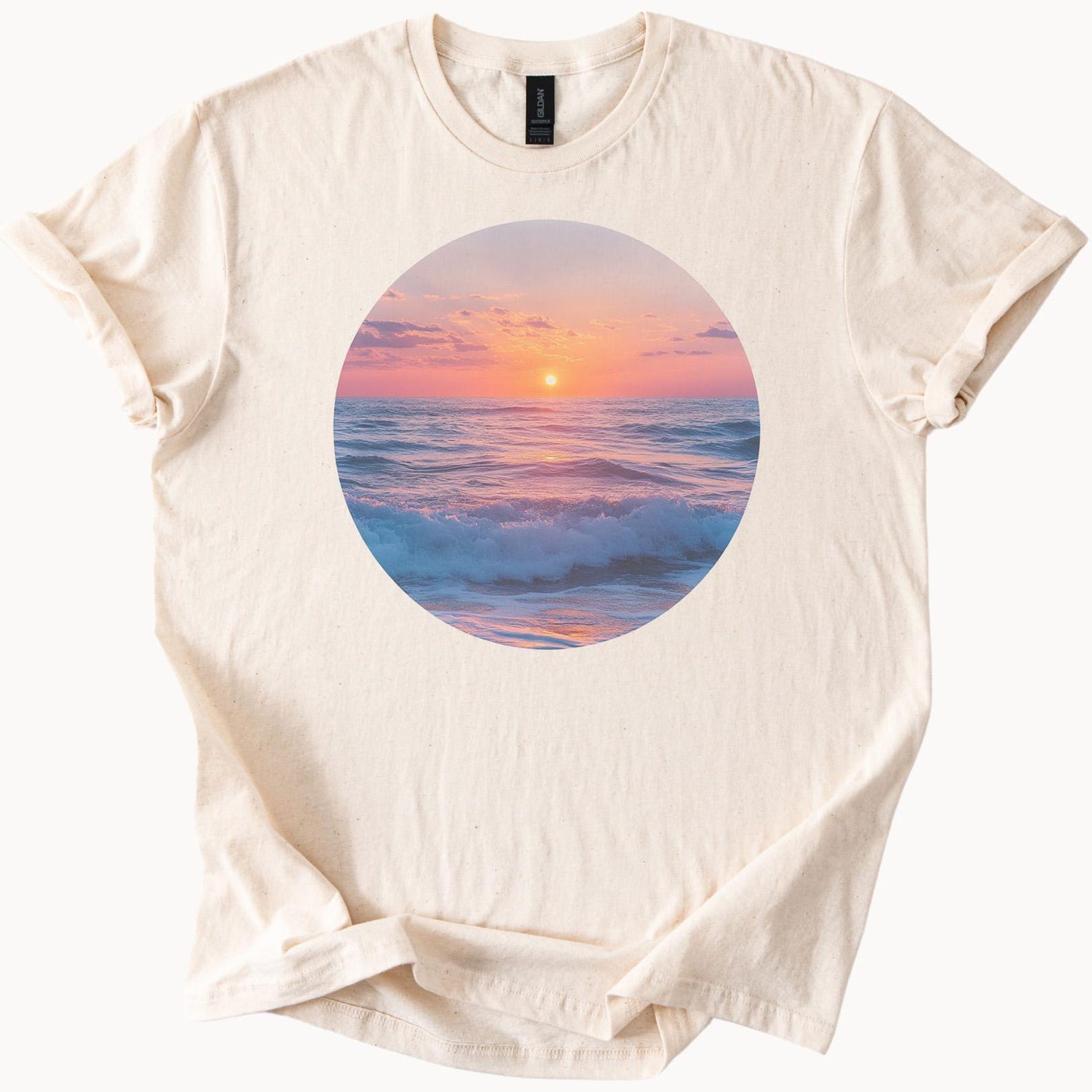 Sunset Ocean Waves Graphic T Shirt Soft Beach Sunrise Sea Photography Tee Nature Coastal Summer Shirt Artistic Water Scene Apparel 100