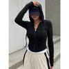 Módní dámská žebrovaná mikina s kapucí, Cropped top na zip s dlouhým rukávem, Univerzální ležérní top pro letní a jarní denní outfity
