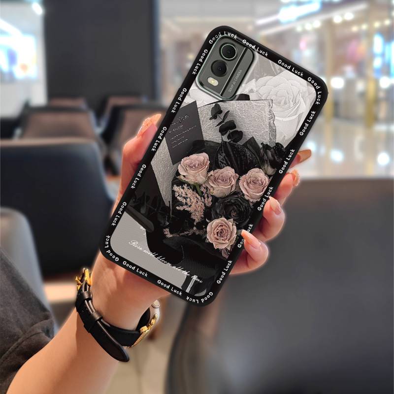 Cute Anti-dust Phone Case For Nokia C32 Waterproof Flower Back Cover Full Wrap Dirt-resistant Durable Protective TPU