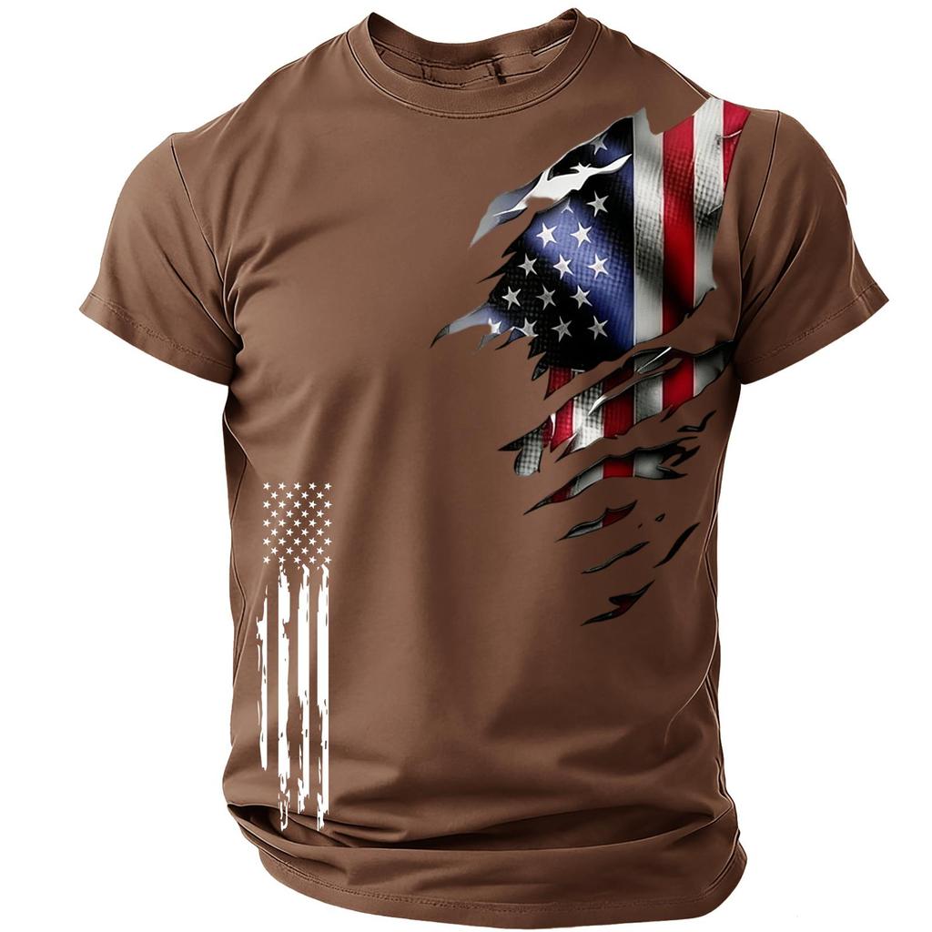 Men’s Short Sleeve Crew Neck T Shirt with Distressed Flag Print Casual Loose Fit Graphic Tee for Everyday Wear