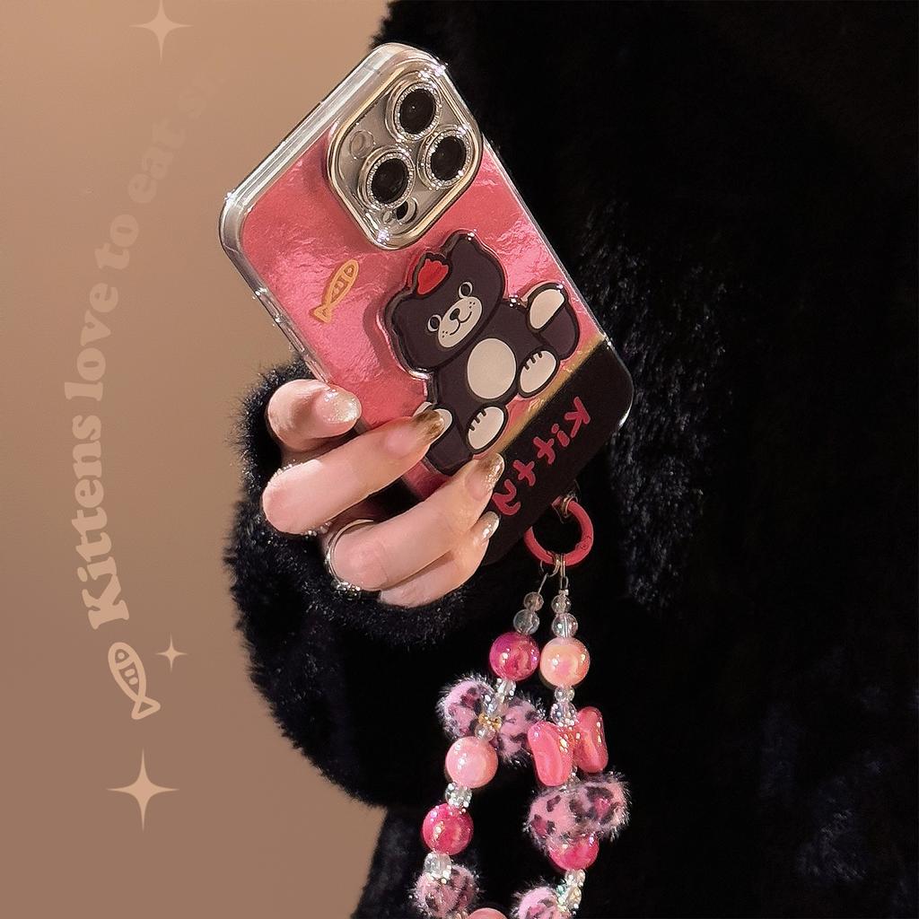 Süßes und Cooles Mädchen Dreidimensionale Katze Geeignet für 17promax Handyhülle Apple IPhone 16 Leopardenmuster Kette 13 Hart 14