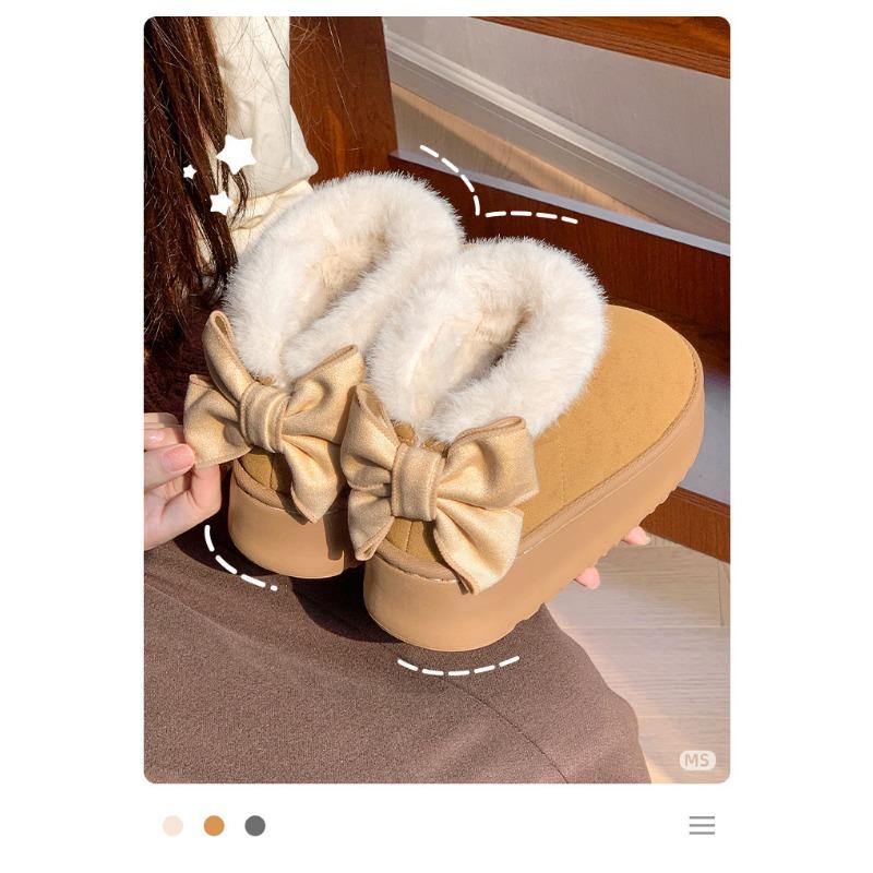 Women S Winter Thick Platform Cotton Shoes With Bowknot