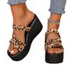 Big Size Shoes Slippers Soft Low On A Wedge Platform Slides Summer Woman Comfort Leopard Beach Rome Hoof Heels PU Casual R