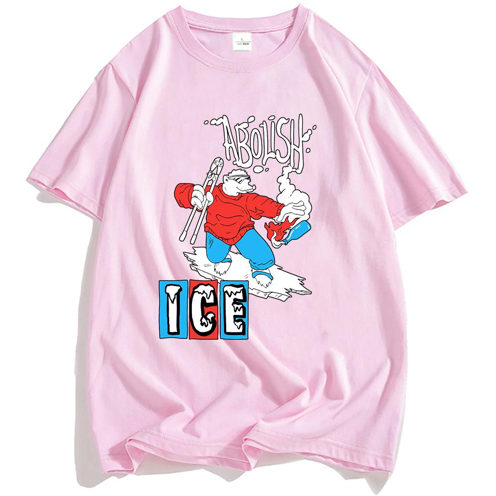 America Abolish Ice Bear Printing T-shirt Cotton Short Sleeve Casual Unisex Tees Crew Neck Graphic Print T Shirts