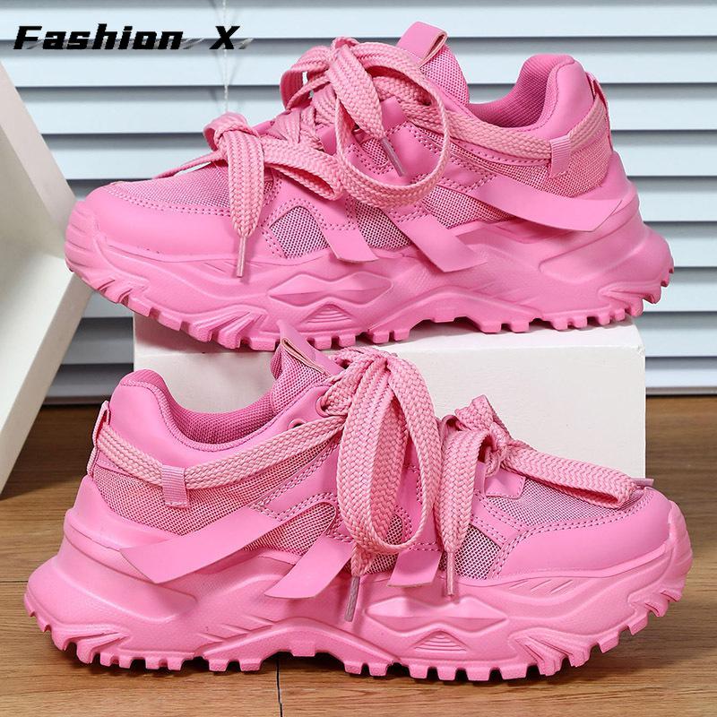 Adidași roz cu platformă pentru cuplu, pantofi cu talpă groasă, femei, bărbați, modă 2025, pantofi groși de lux, adidași de tenis slip-on, adidași casual de primăvară