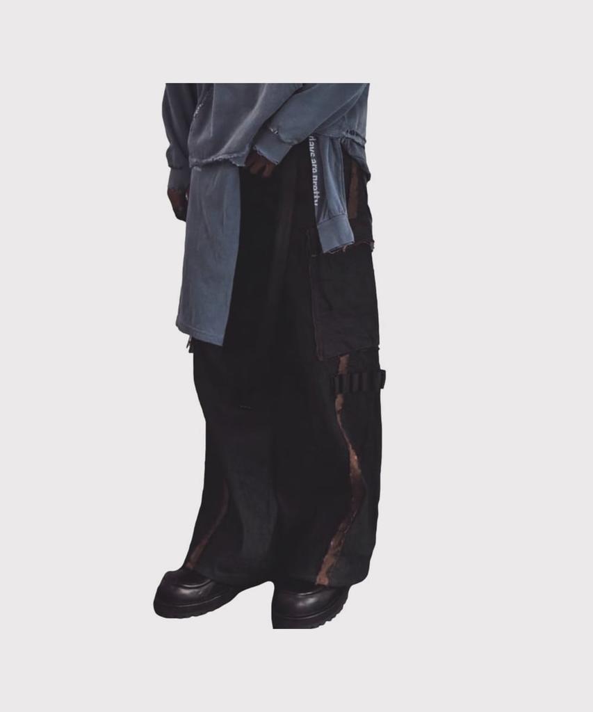 Maineoseu Slash Seam Twist Cargo Jeans(Persimmon Tangy Dyed) - Dust Indigo