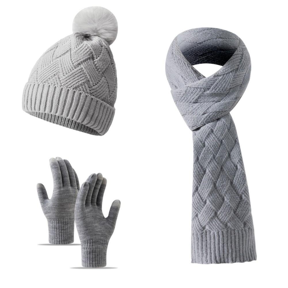 3Pcs/Set Thicken Knit Beanie Snood Set Knitted Touchscreen Gloves Unisex