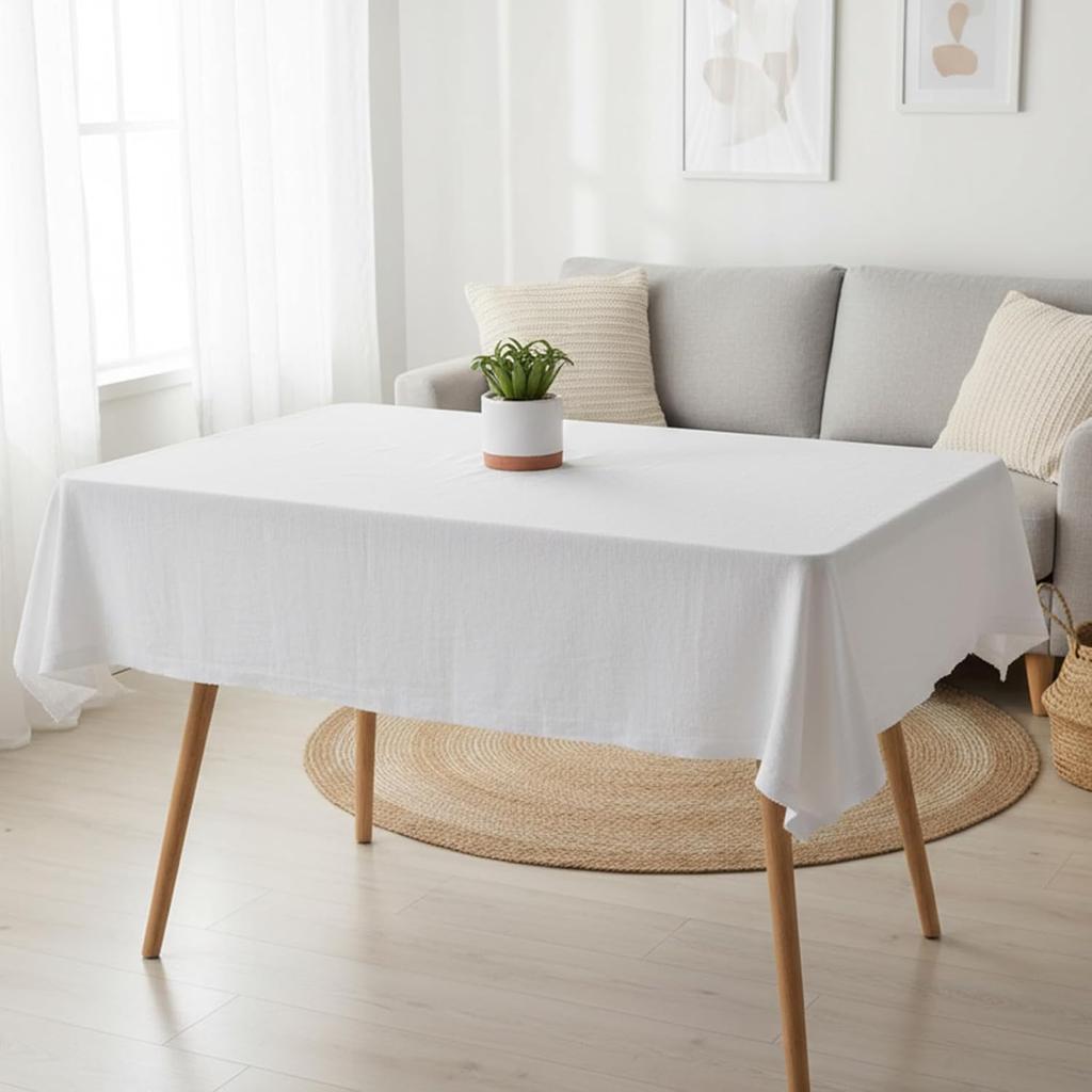 White Tablecloth Rectangle Tablecloth Cotton Fabric Table Cloth Washable Table Cloths for Festival Picnic Wedding Party and DIY Dye Project (55 x 39