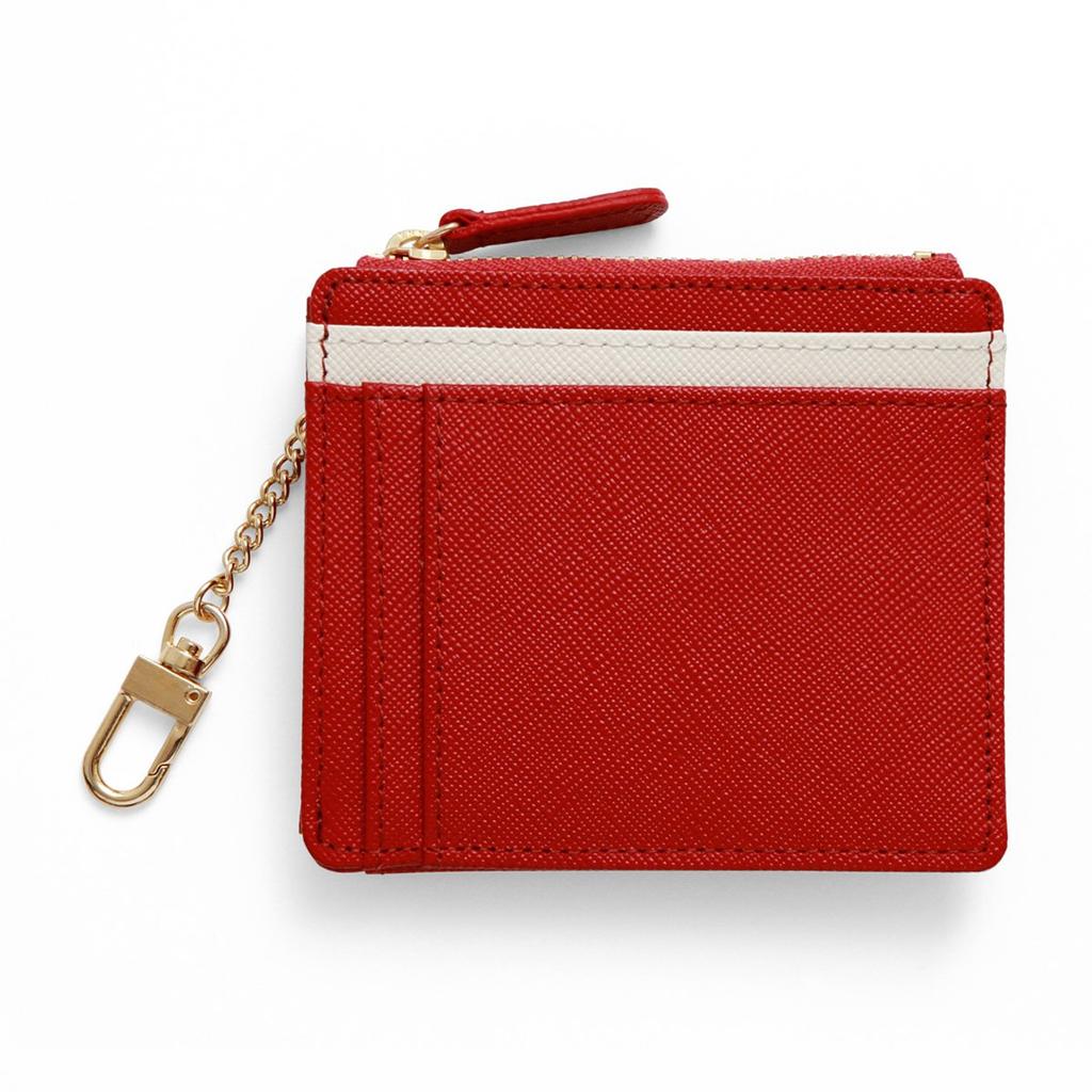 Corale Damen-Passhülle mit Schlüsselanhänger, Fragment-Etui, Echtes Leder, Zweifarbiges Design, Schlank, Münzbörse (Dunkelrot x Elfenbeinweiß)