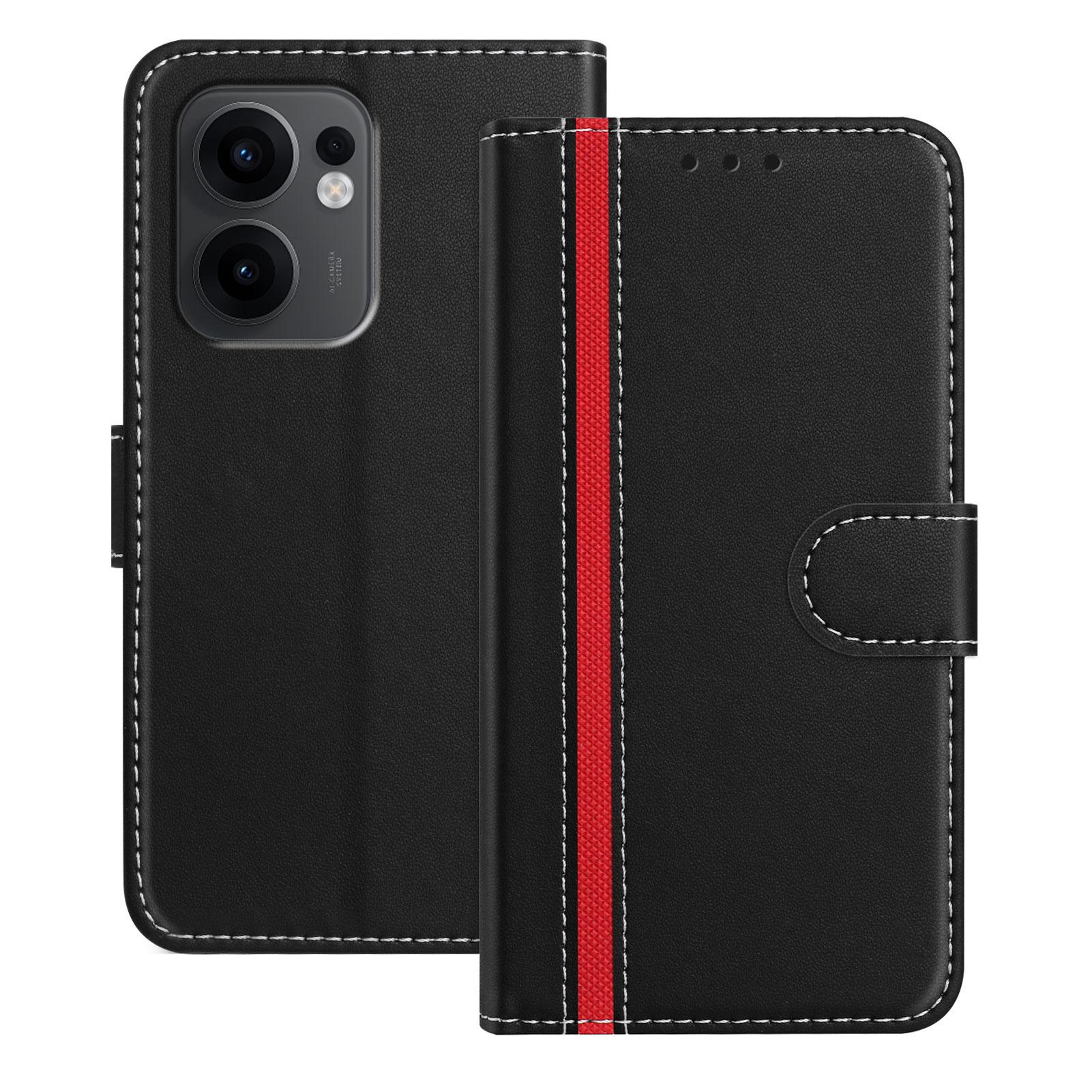 

For Oppo Reno13 F 5G Phone Cases Wallet Stand Color Splicing Leather Cover with Magnetic Clasp Black