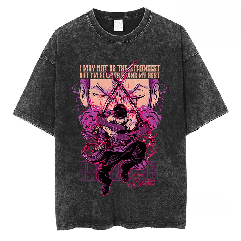 

Мужские и женские футболки с аниме Zoro Harajuku High Street, винтажные хлопковые футболки, свободные повседневные футболки больших размеров L