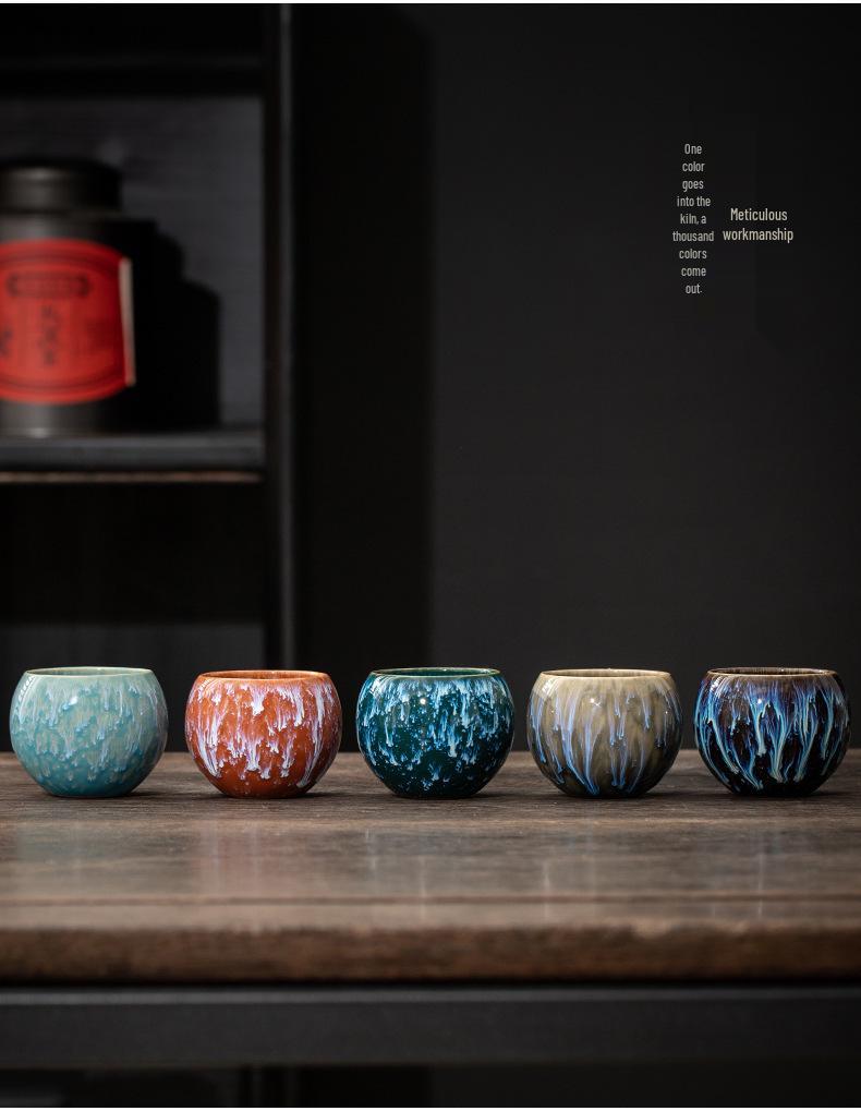 Kiln-Change Five Elements Ceramic Tea Cup Set with Tianmu Glaze