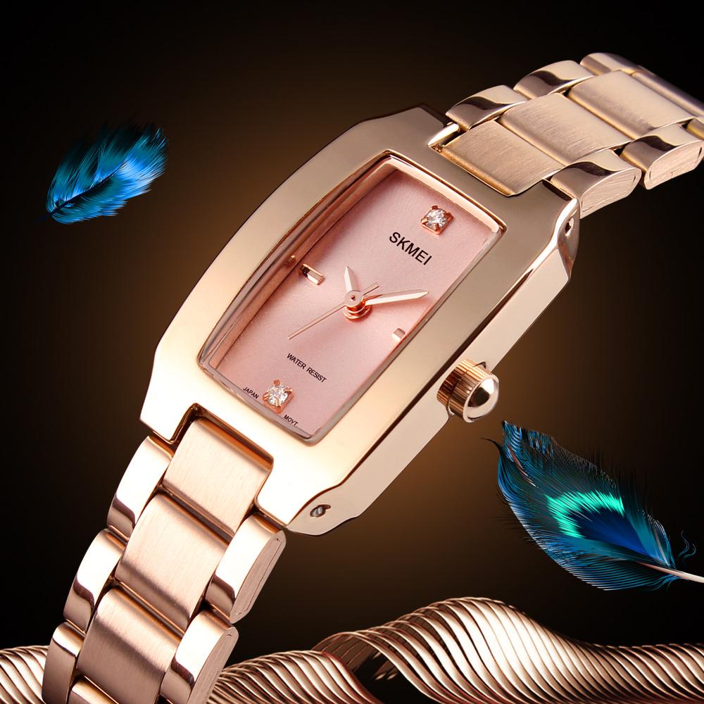 SKMEI 1400 Relogio Feminino Quartz Watch Fashion Thin Watches Ladies Casual Dress Luxury Silver Ladies Rhinestone Waterproof