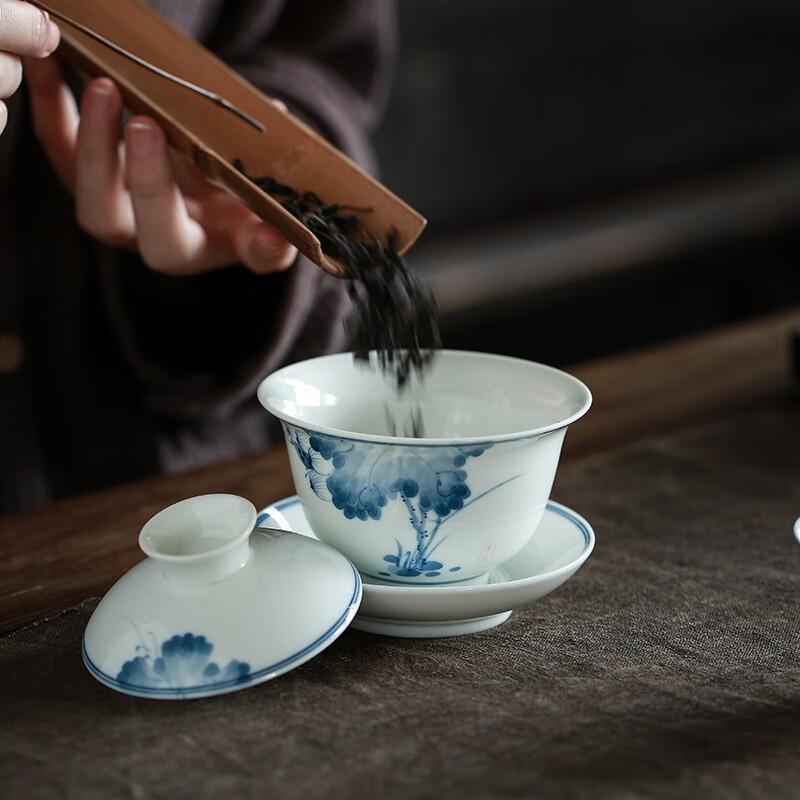 Sushic Hand-painted Blue & White Ceramic Gaiwan Tea Set