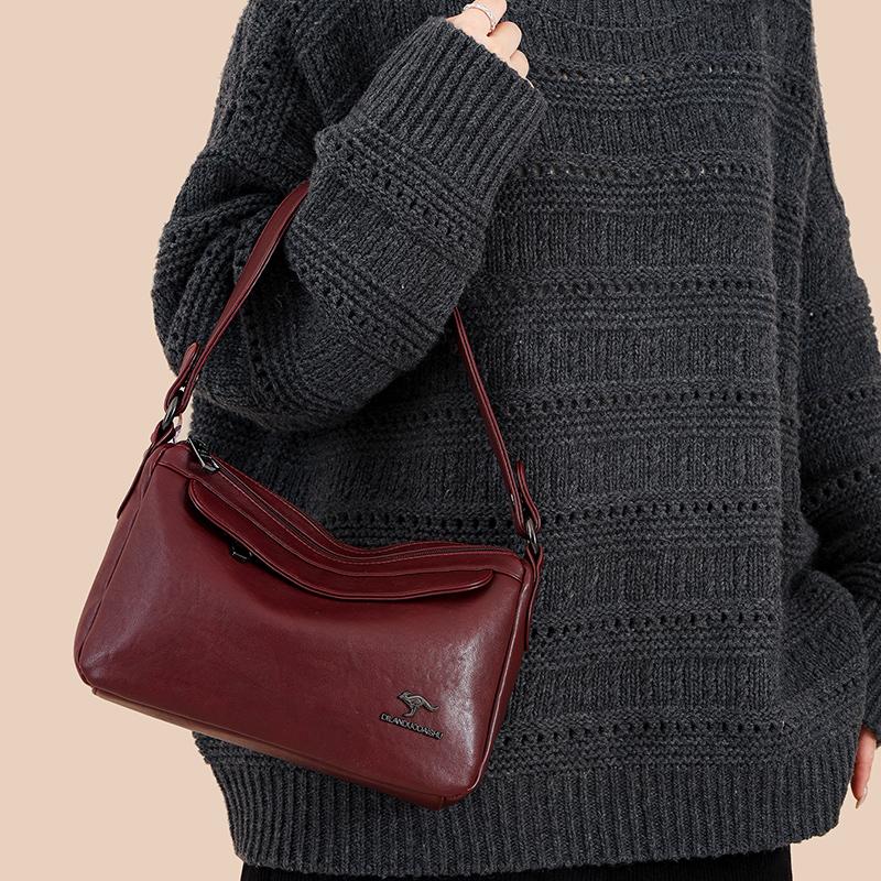 Modische Schultertasche aus Kunstleder, Damen Handtasche in Unifarbe, Retro Schultertasche, Umhängetasche mit mehreren Fächern, geeignet für den täglichen Gebrauch und zum Einkaufen