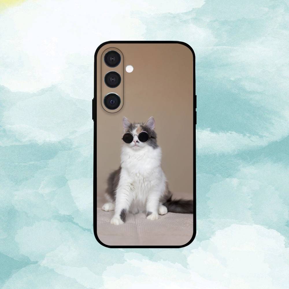 Cool Cat Cute Phone Case For Samsung  A73,72,71,A52,51,40,41,A22,A32,31,A13, Soft Black Shell