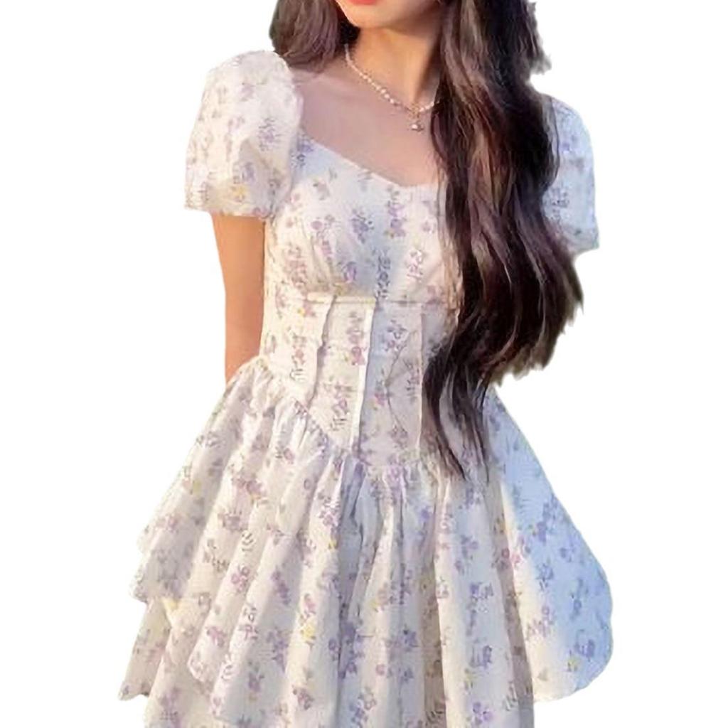 Grape Purple Puff Sleeve Floral Bodycon Mini Dress