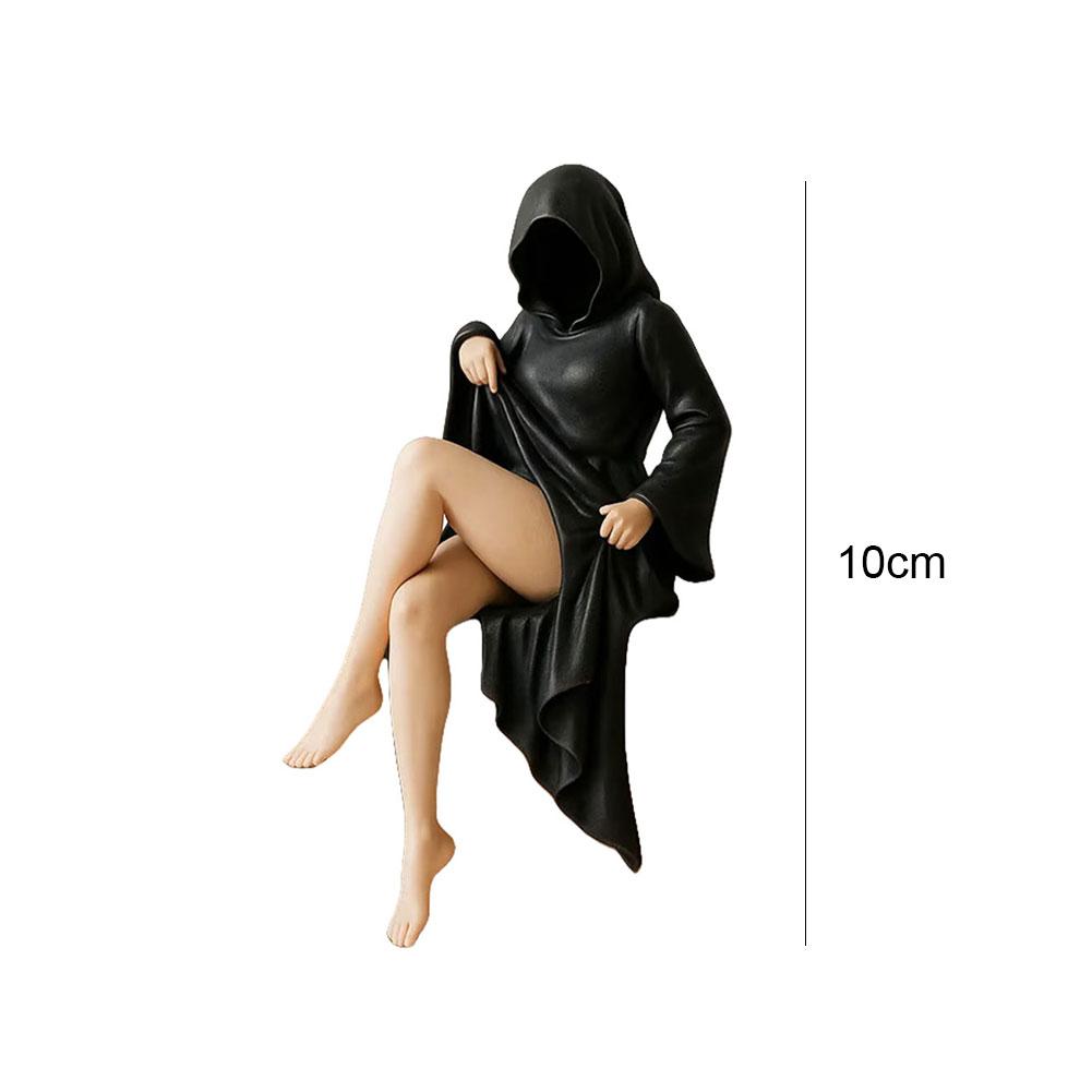 Mysterious Statue New Gothic Bookshelf Decor Black Robe Queen Figure Elegant Sitting Posture 3D Printed Statue Garden Bookshelf