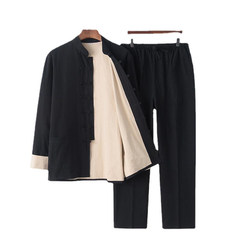 Herren Baumwolle Leinen Hanfu Tang Anzug: Zen-inspirierte Damen-Oberbekleidung mit Froschknöpfen für Frühling und Herbst.