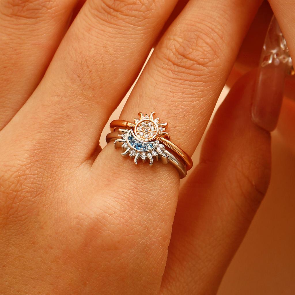New product personality, simple design sense, sun and moon, new diamond-encrusted sun and moon couple ring ring