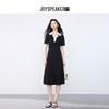 JOY SPEAKER 2025 Summer Black Casual Slim-Fit Mid-Length Shirt Dress for Women