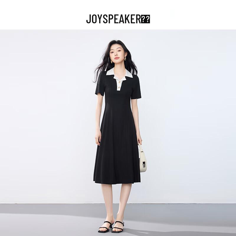 

JOY SPEAKER 2025 Summer Black Casual Slim-Fit Mid-Length Shirt Dress for Women L