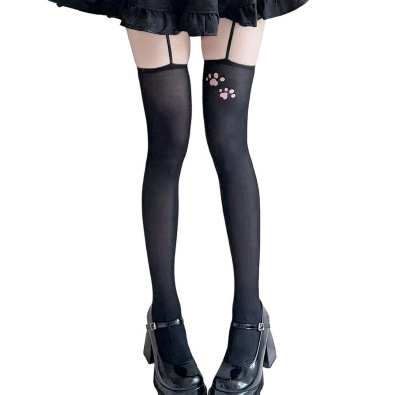 Elastic Waistband Cats Paws Pattern Sheer Pantyhose Breathable Nylon Stockings For Daily Outfits