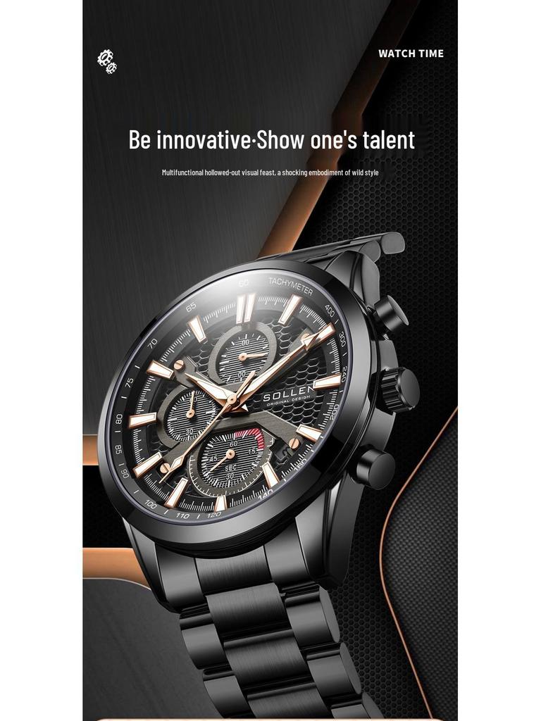 SOLLEN Men's Stainless Steel Waterproof Quartz Dress Watch