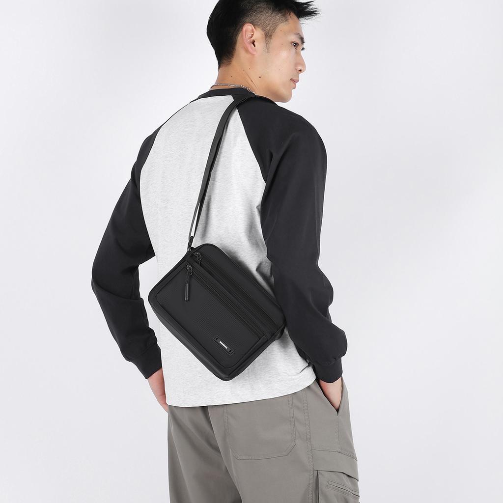 Men's Oxford Cloth Crossbody Bag - Slim Multi-Zip Shoulder Bag for Daily/Commute (3 Color Options)