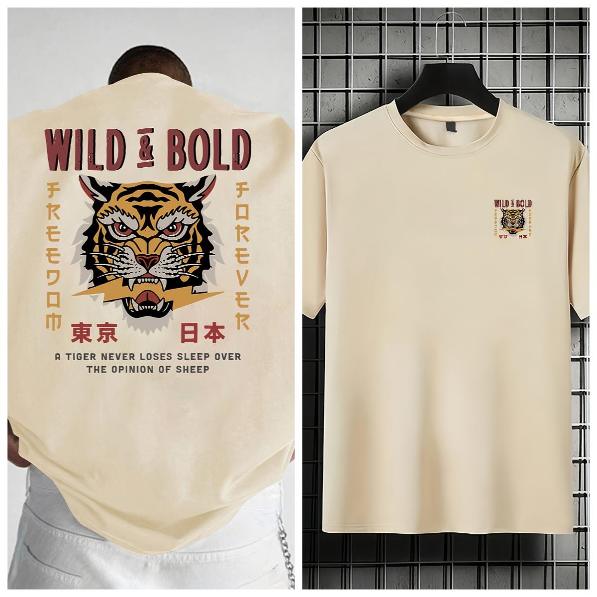 Tshirt with Tiger Pattern Printed on Mens Summer Casual Versatile Comfortable Loose Shortsleeved Crew Neck Top Mens Clothing 2XL